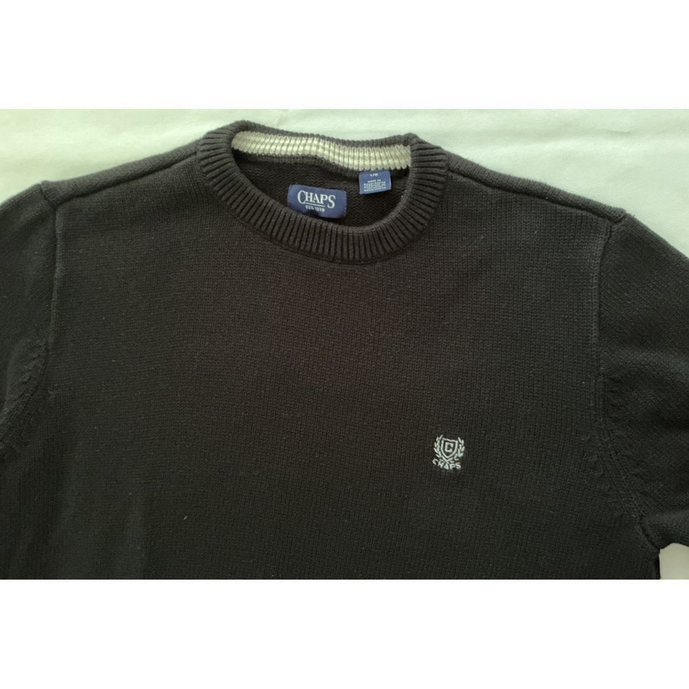 Chaps Cotton Sweater Mens Large Navy Blue Crew Neck Pullover Logo Knit L